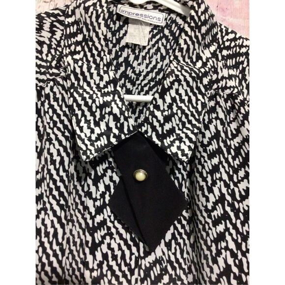 Impressions of California Black & White Blouse Tie Accent Pearl Button Size 16 ❤ - Picture 2 of 12